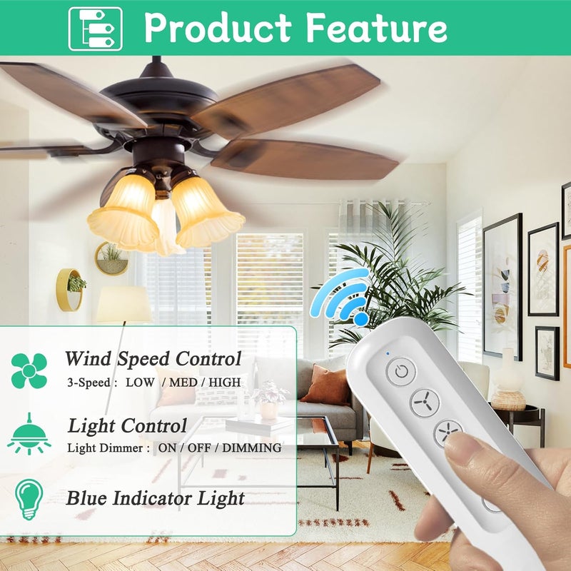 Prichor Universal Ceiling Fan Remote Control Kit for Replaced, Replacement for Harbor Breeze Hampton Bay Litex, 3-Speed Light Dimmer, Suitable for Many Brands 99392 99770 99122 99600 - Image 2